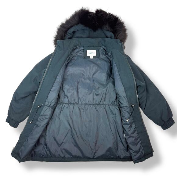 Vintage 90's deep cyan microsuede water repellant coat with fox fur trim hood - Picture 5 of 16